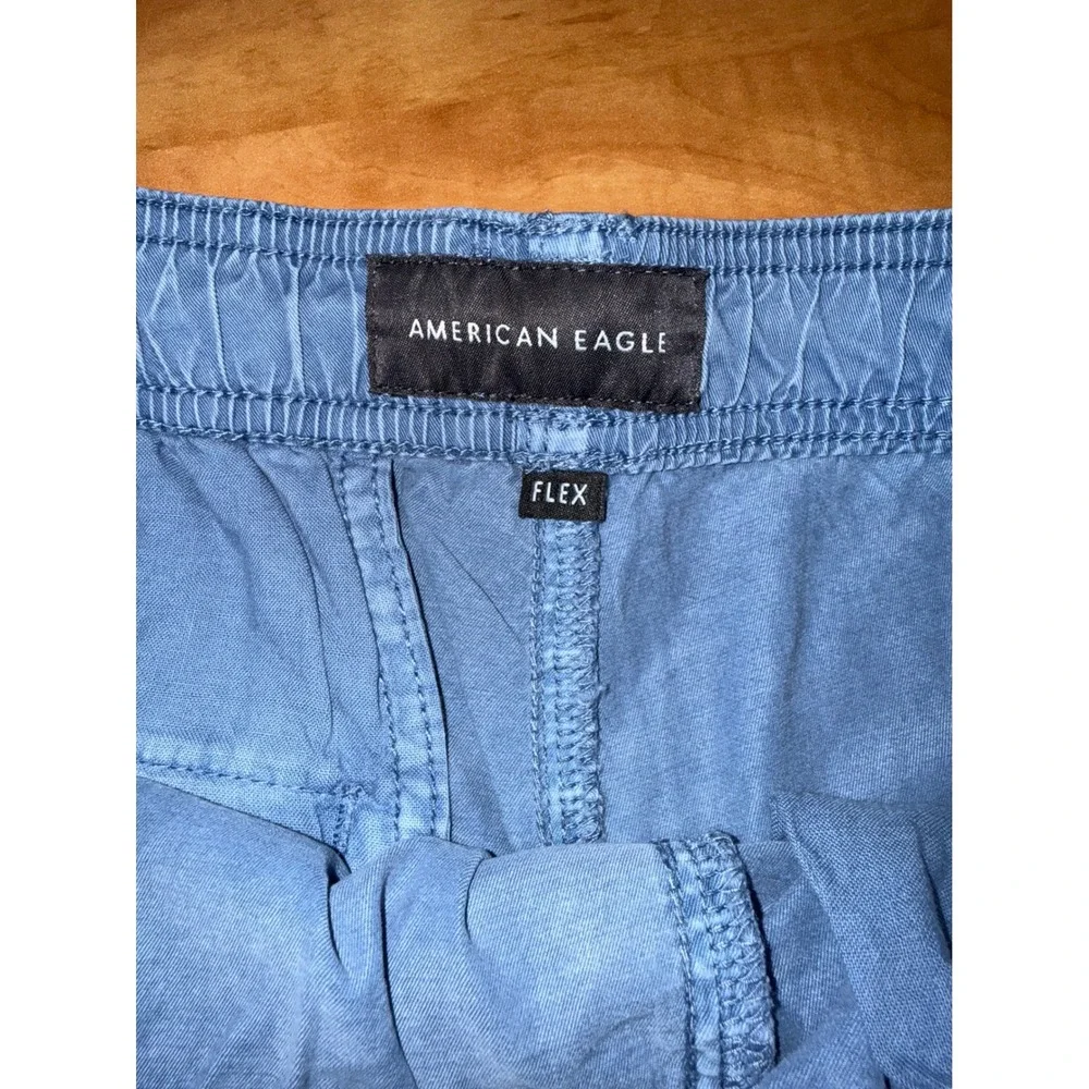 American Eagle Flex Shorts Mens Small Blue Drawstring Elastic Waist Cotton Blend